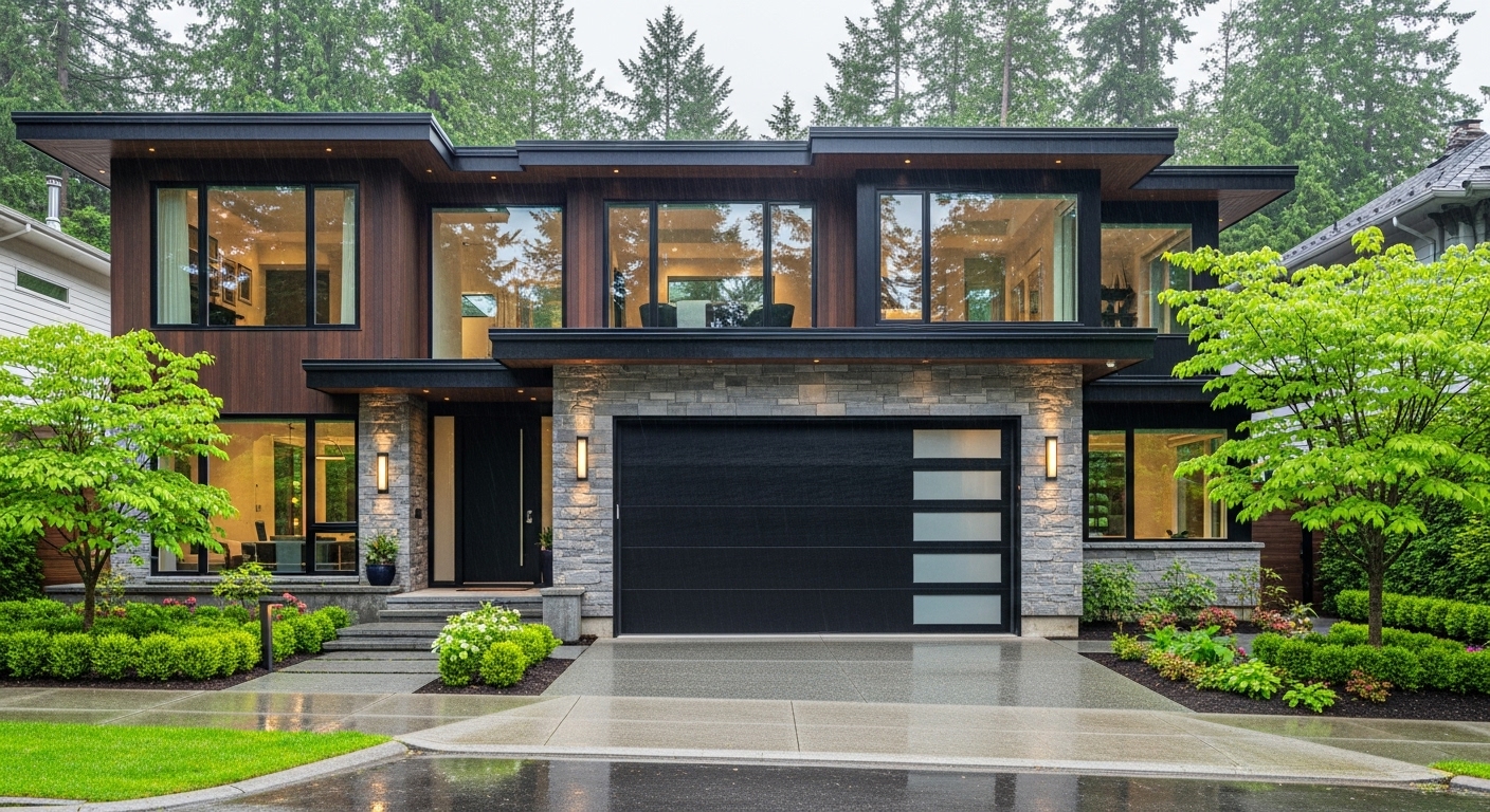 A modern Vancouver home with an attractive garage door enhancing its curb appeal.