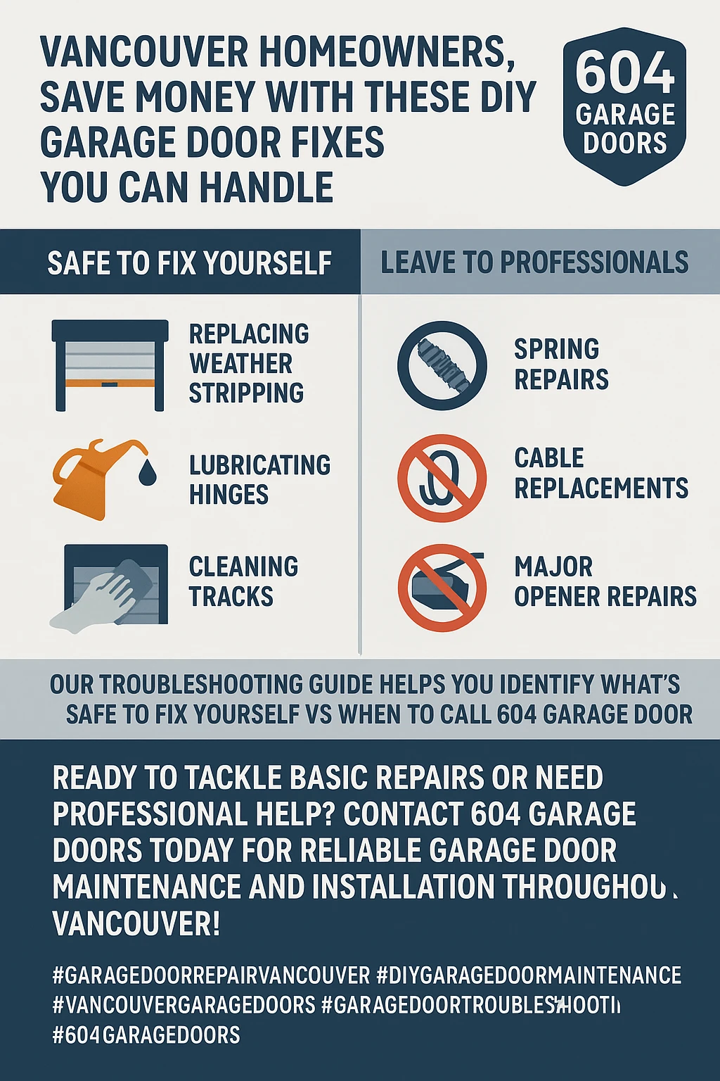 Infographic summarizing key takeaways for DIY garage door repair in Vancouver.