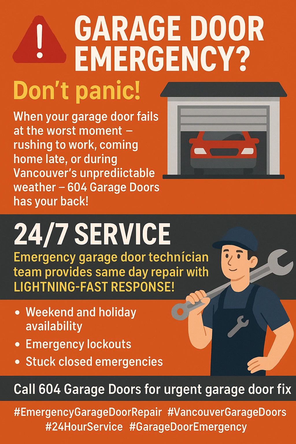 Infographic summarizing key takeaways for Vancouver emergency garage door repair
