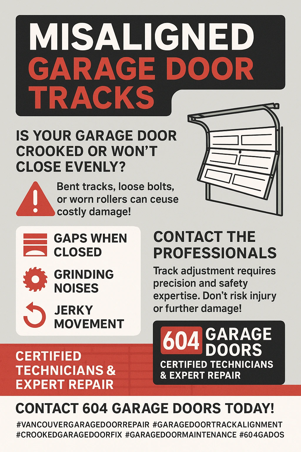 Infographic summarizing key takeaways for garage door track alignment in Vancouver.