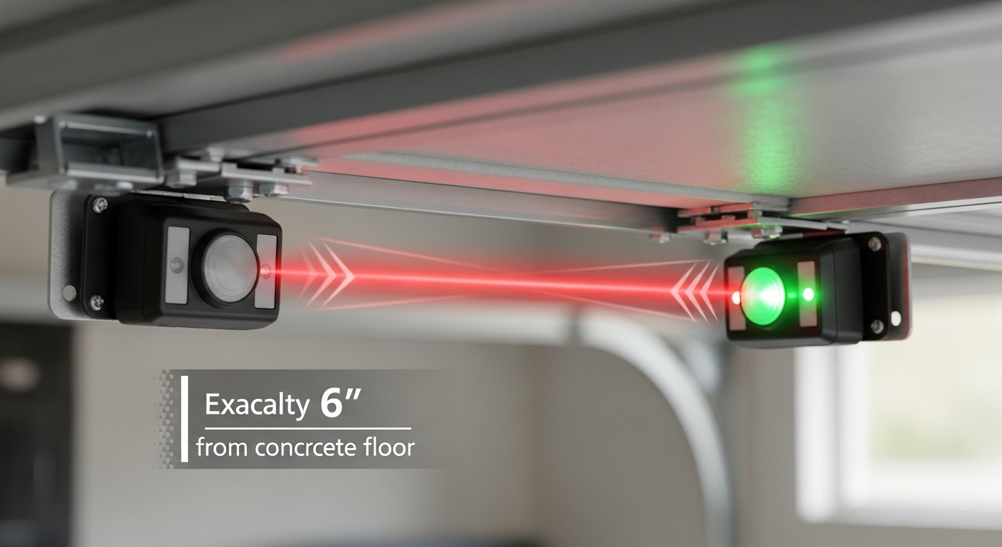 Diagram illustrating the infrared beam between two garage door safety sensors.