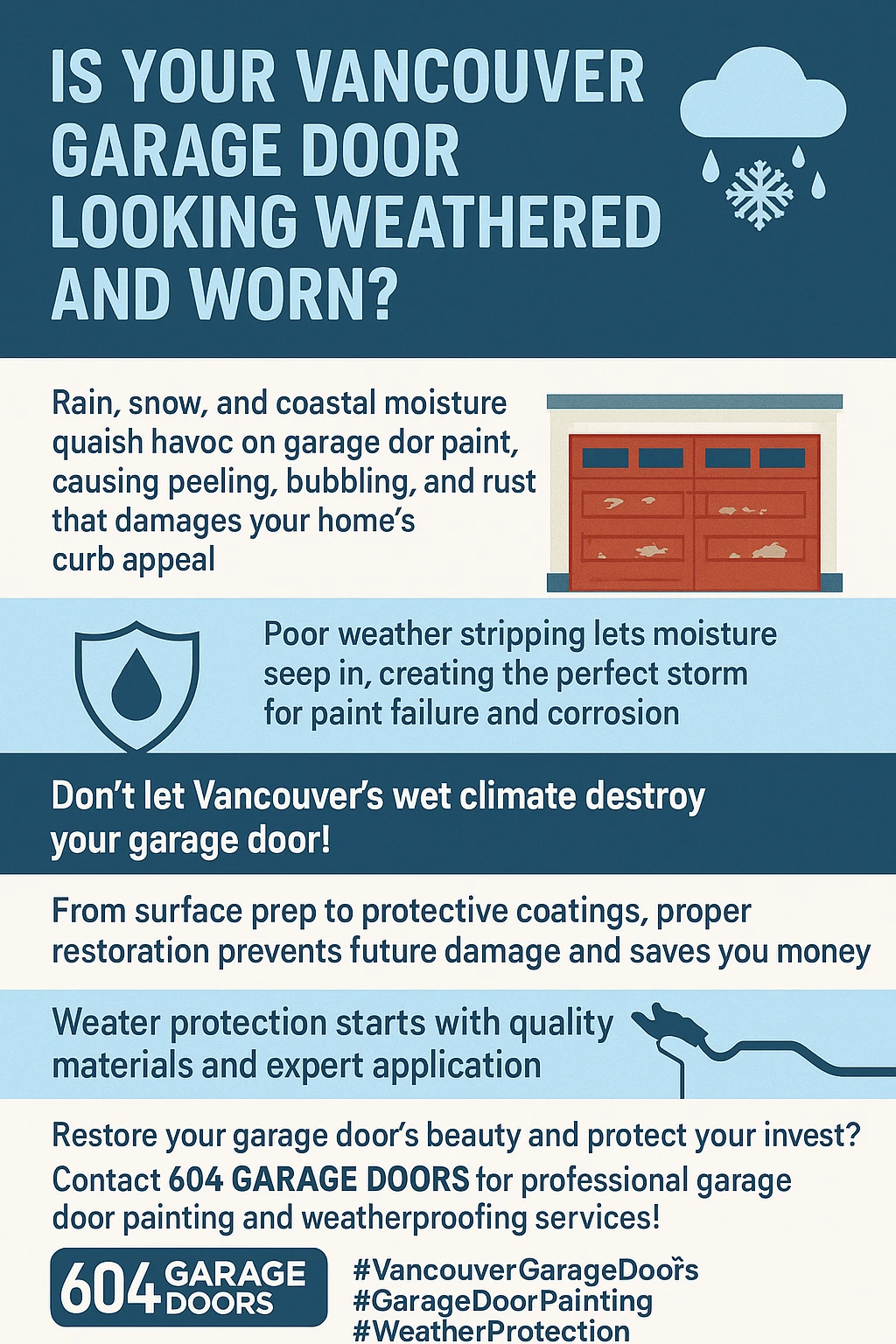 Infographic detailing the causes and solutions for garage door paint problems in Vancouver.