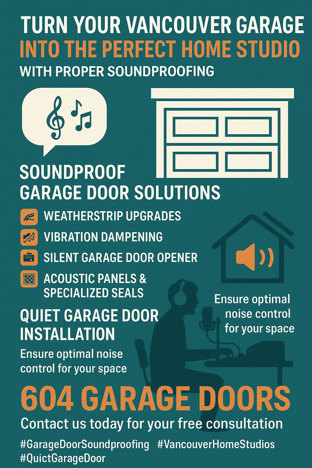 Infographic showing key takeaways for soundproofing a garage door in Vancouver.